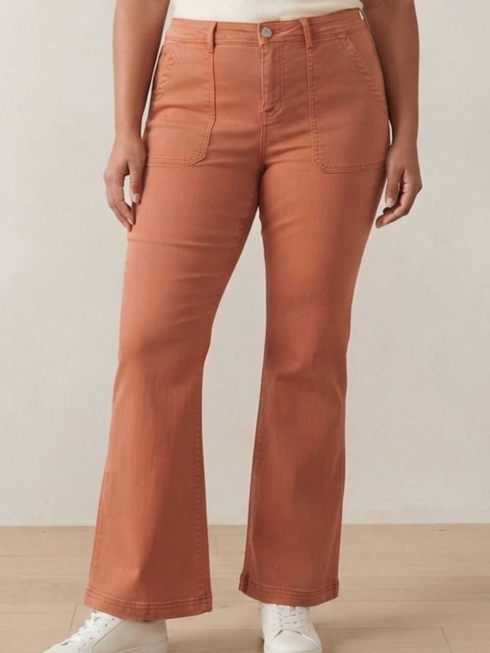 Knox Rose Dusty Rust High-Rise Flare Pants Women's Utility Pocket Trousers 16